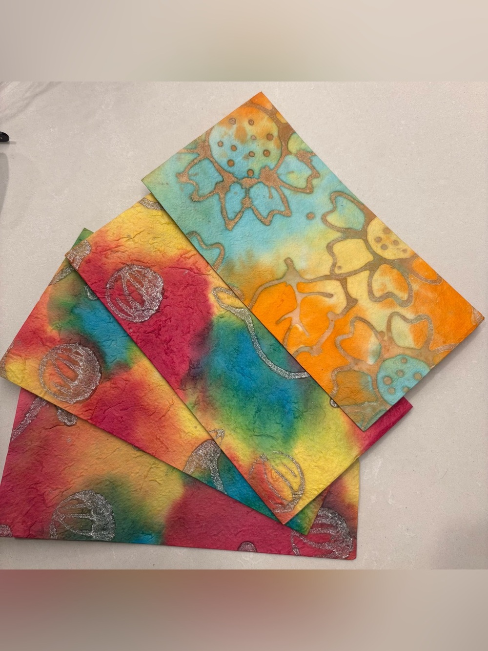 Handmade Paper Tie-Dye Floral Envelopes in Bright Multi-Color - Set of 4